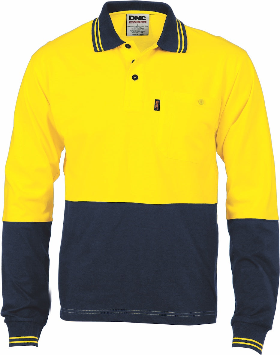 DNC - 3846 Hi Vis Two Tone Cool Breeze Cotton Long Sleeve Polo Shirt