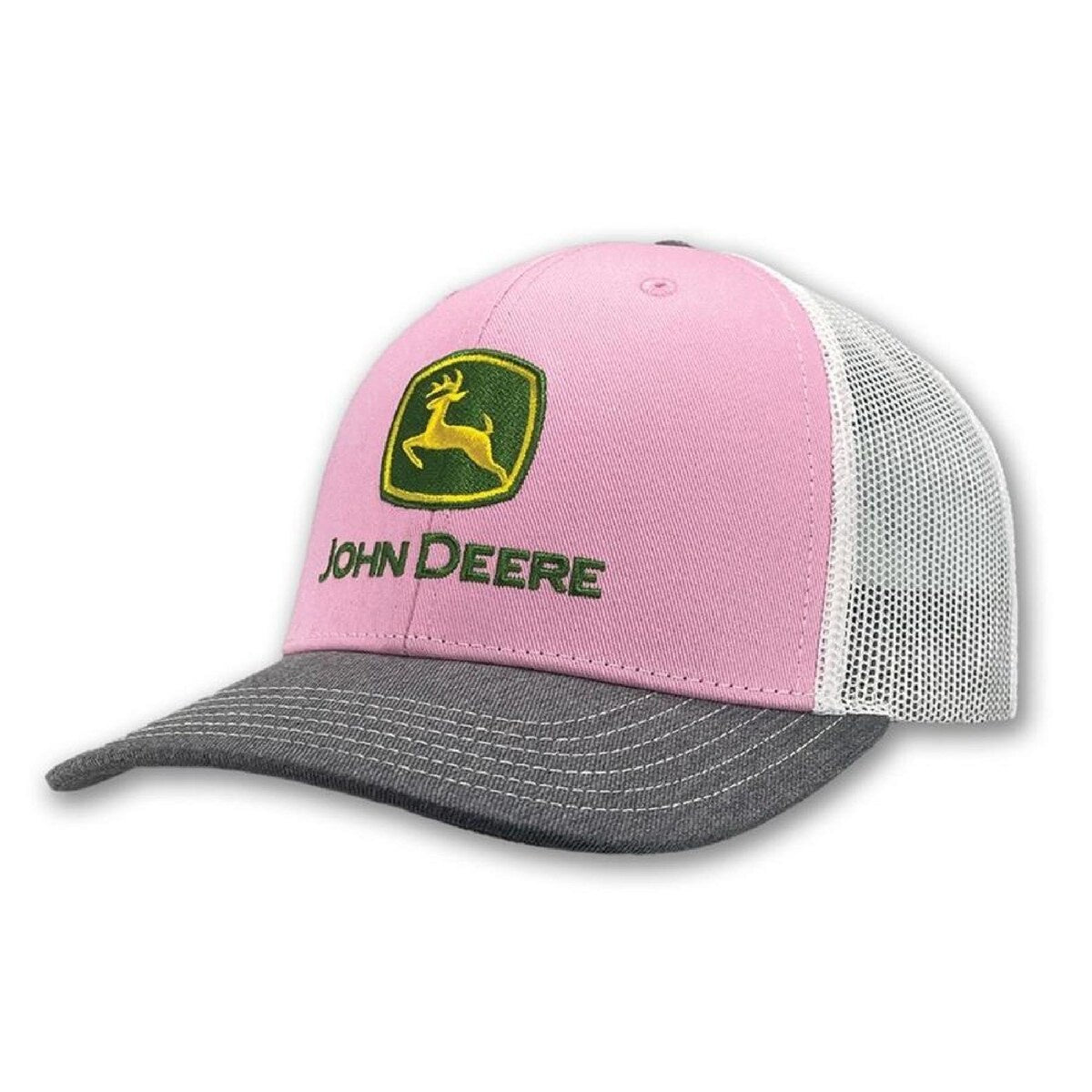 John Deere LP87491-JD Trademark Logo Trucker Cap-Pink/Grey/White