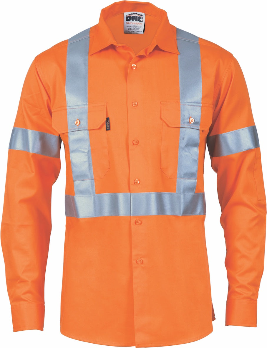 DNC - 3746 Hi Vis Cool Breeze Cotton Shirt with X Back and Additional 3M Tape on Tail Long Sleeve
