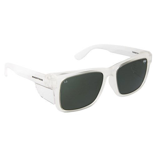 Paramount - 6512 - SAFETY GLASSES FRONTSIDE POLARISED SMOKE LENS WITH CLEAR FRAME