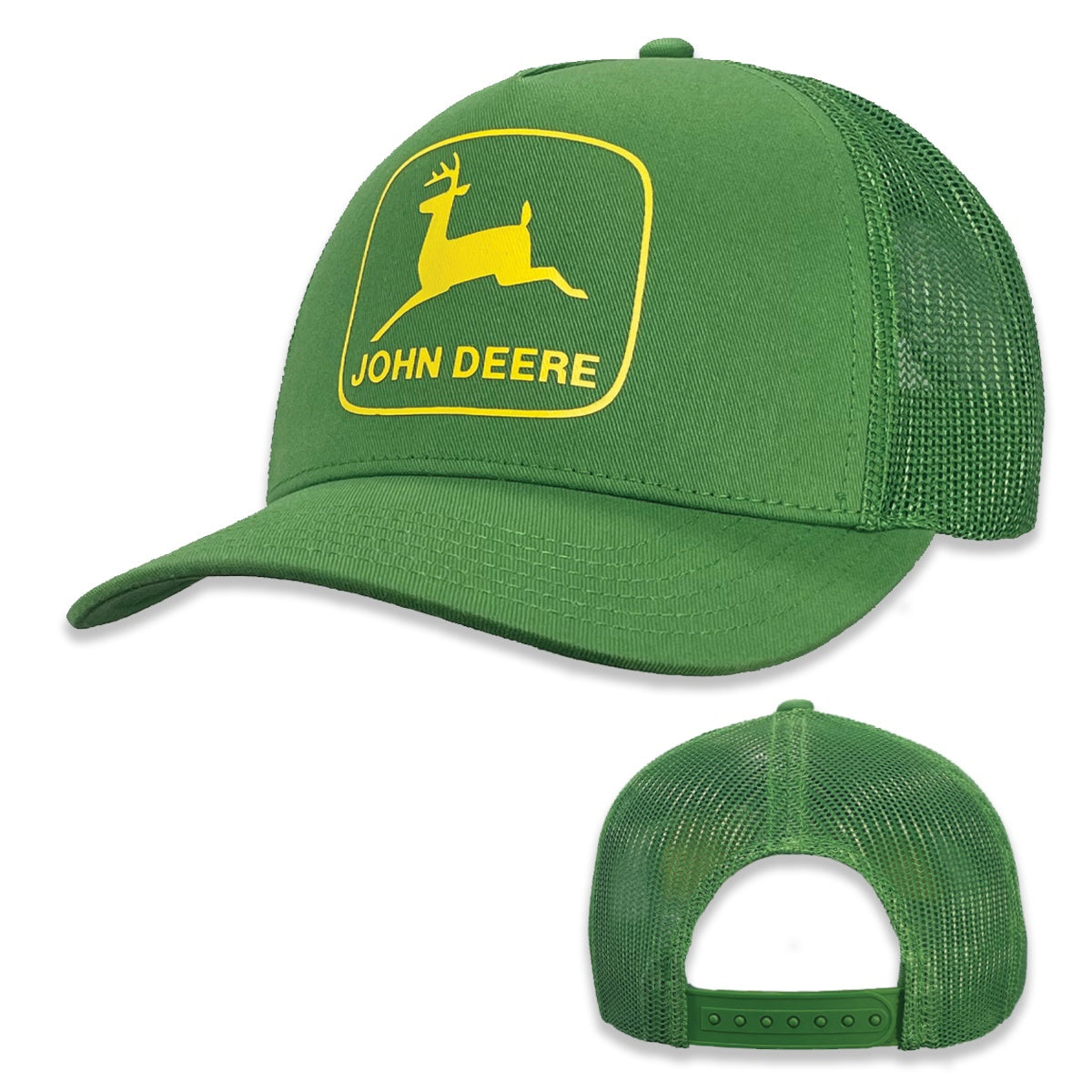 JOHN DEERE JD TWILL MESH TRUCKER CAP GREEN/YELLOW LOGO — Think