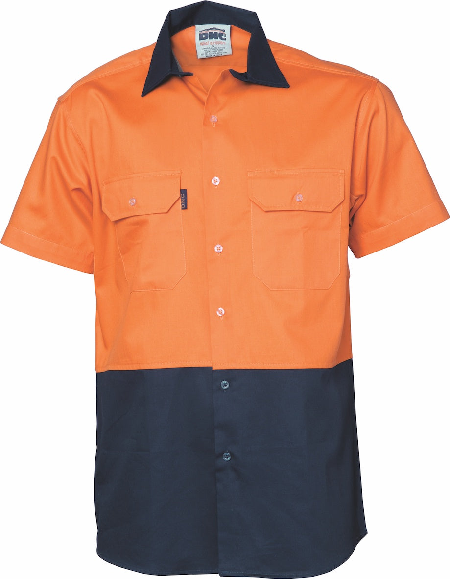 DNC -3980  HiVis Two Tone Cotton Drill Vented Shirt - Short Sleeve